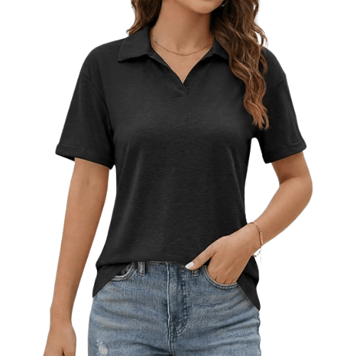 Women's Short Sleeve Polo Shirt – Summer Business Casual V-Neck Tee