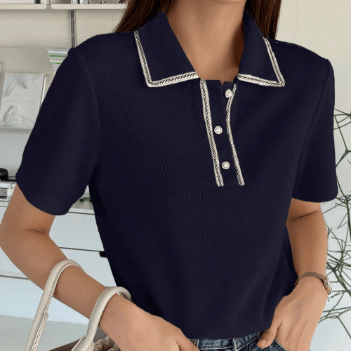 Navy Blue Shirt With Contrast Binding And Button Detail Heritage Polo