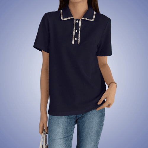Navy Blue Shirt With Contrast Binding And Button Detail Heritage Polo